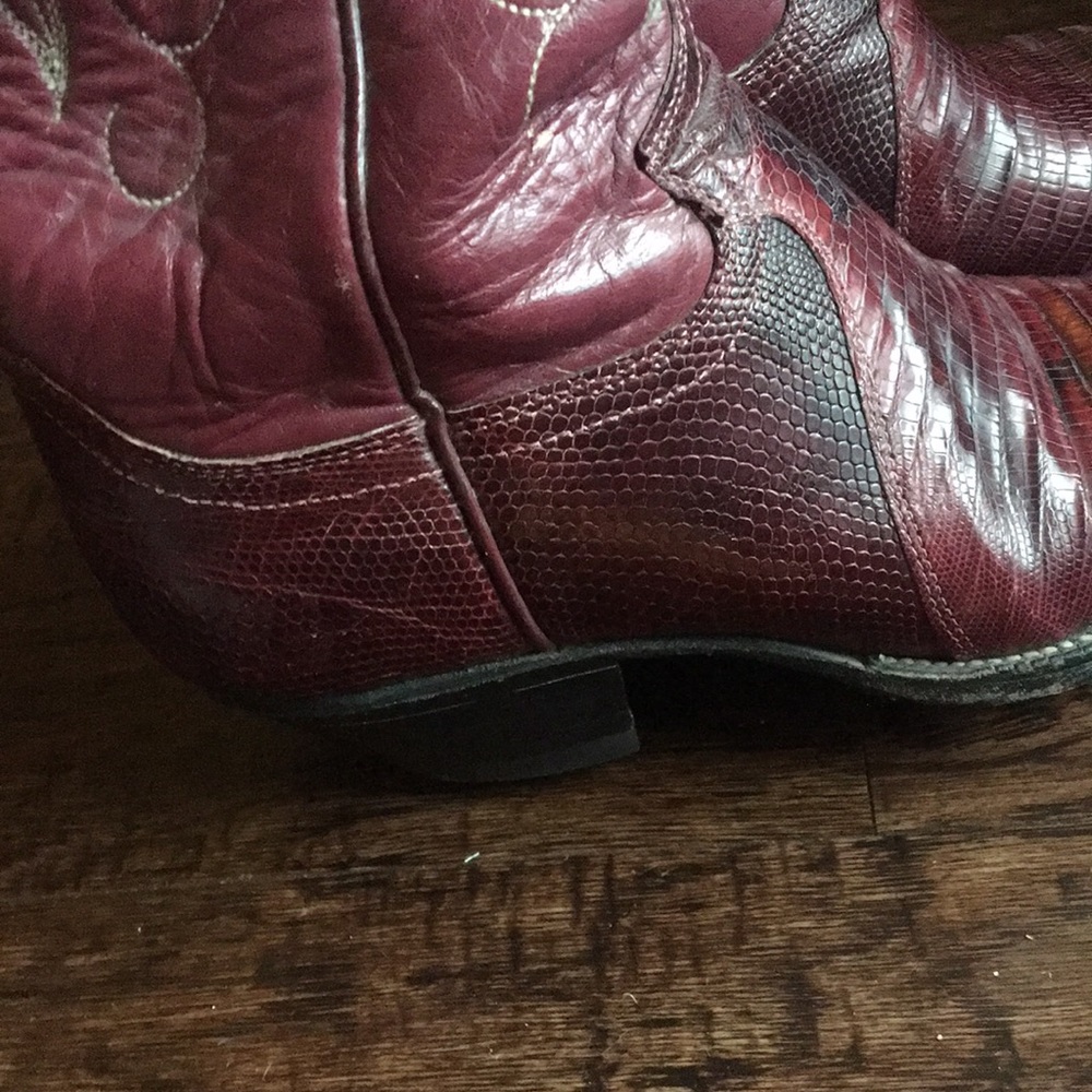 Red Cowboy Boots Ropers Lizard Roper - Picture 10 of 14